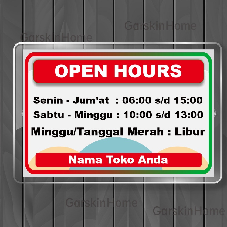 stiker open hours, jam operasionl, jam buka tutup