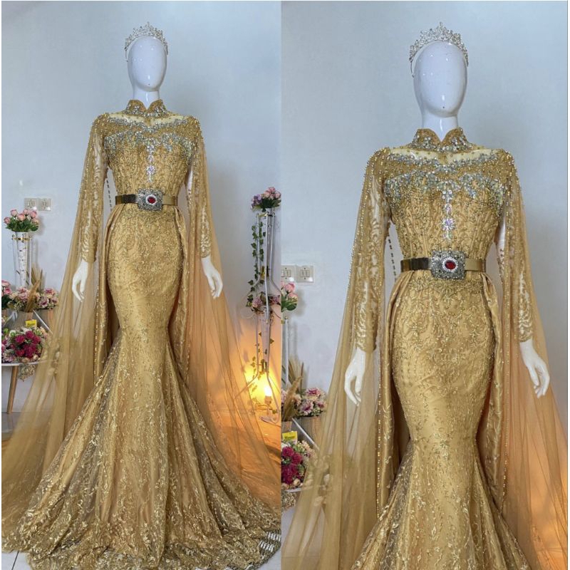 GAUN PENGANTIN MEWAH MODERN //GAUN SLIM DUYUNG BEREKOR FULL PAYET//KEBAYA//BAJU