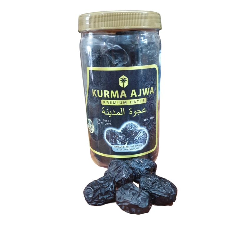 Kurma Ajwa 500gr Lembut Kemasan TOPLES TABUNG/Kurma Nabi Empuk 100% Asli Madinah Premium Exclusive