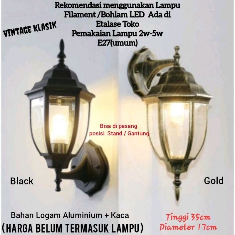 Lampu Dinding Minimalis / Vintage Klasik Fitting E27 (umum) /  Wall LED Tempel Hias Taman Pilar Teras Outdoor --