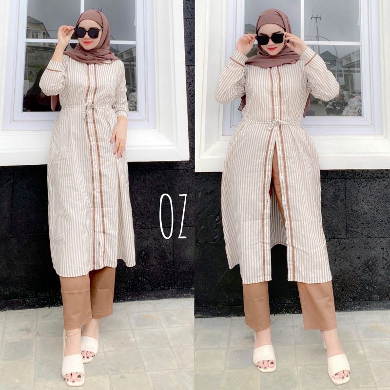 One Set Outer LINE OZ - Setelan Celana Katun Fit XL Motif Stripe Simple Daily Casual / Formal