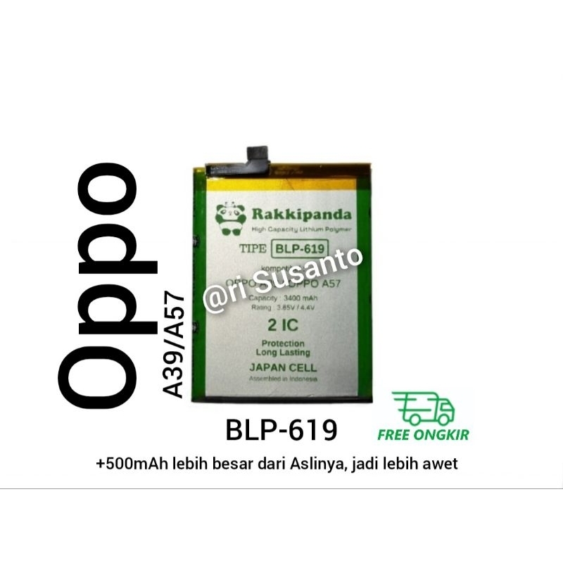 Baterai Rakkipanda BLP619 BLP-619 for Oppo Neo 10 A39 A57 A57M Double Power 3400mAh batere batre bat