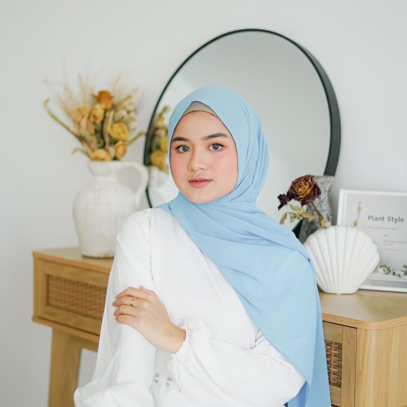 Pashmina Ceruty Babydoll Biru Wardah || Pashmina Ceruty Biru Muda || Pashmina Ceruty Biru Langit || 