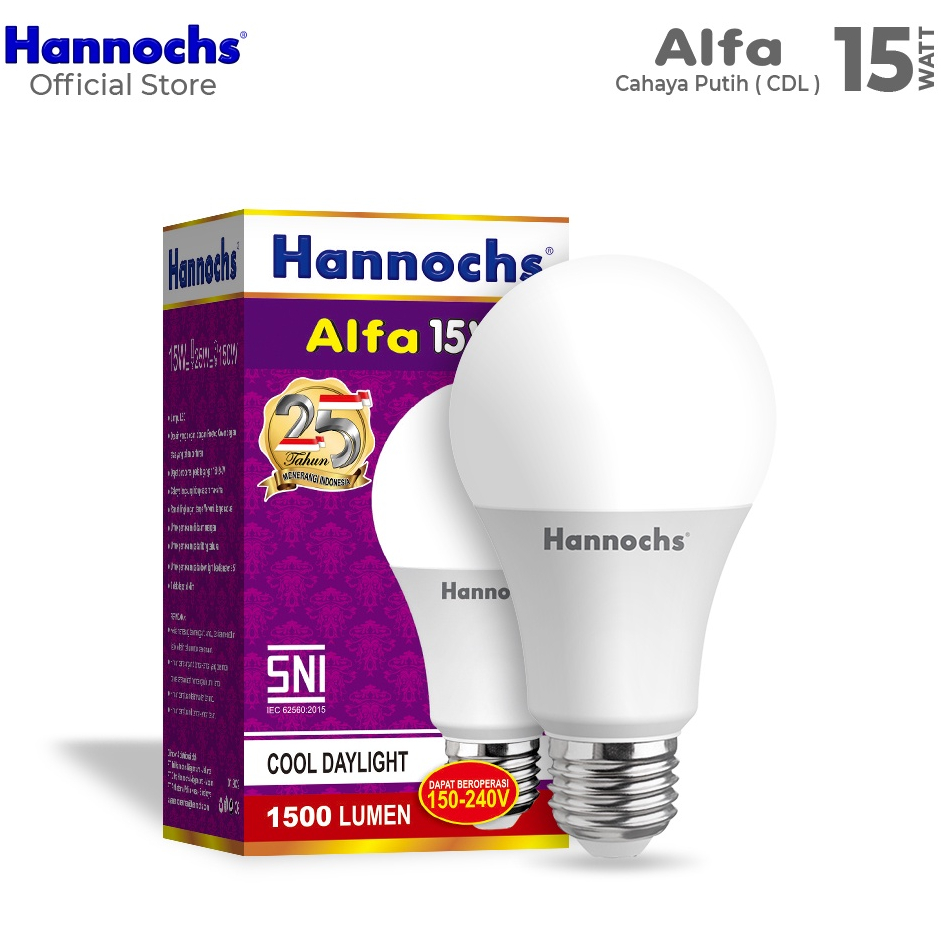 Hannochs Alfa Bohlam Lampu LED 3-5-7-9-12-15-20-25 Watt Cool Daylight Putih