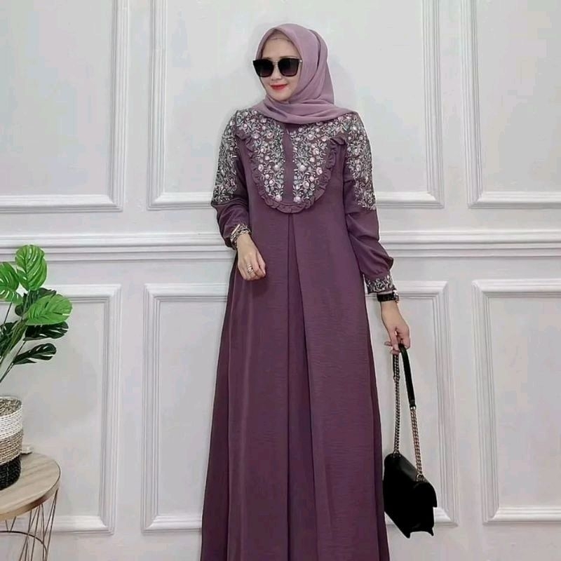 busana muslim kondangan wanita gamis terbaru cringkel airflow  livy dress bordil baju lebaran 2023