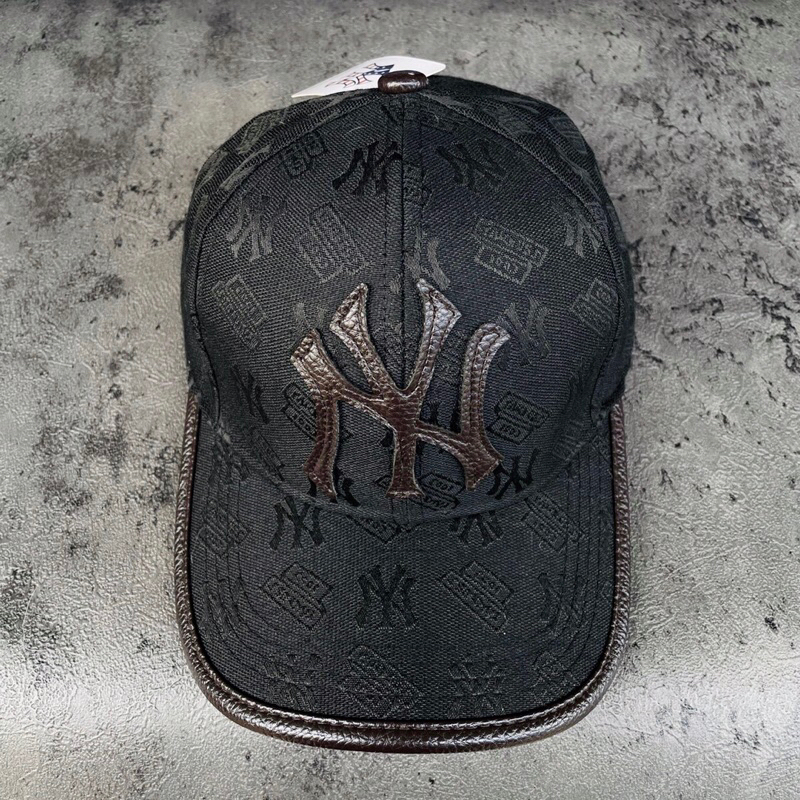 TOPI BASEBALL MLB CAP MONOGRAM NEW YORK HALF LEATHER BLACK