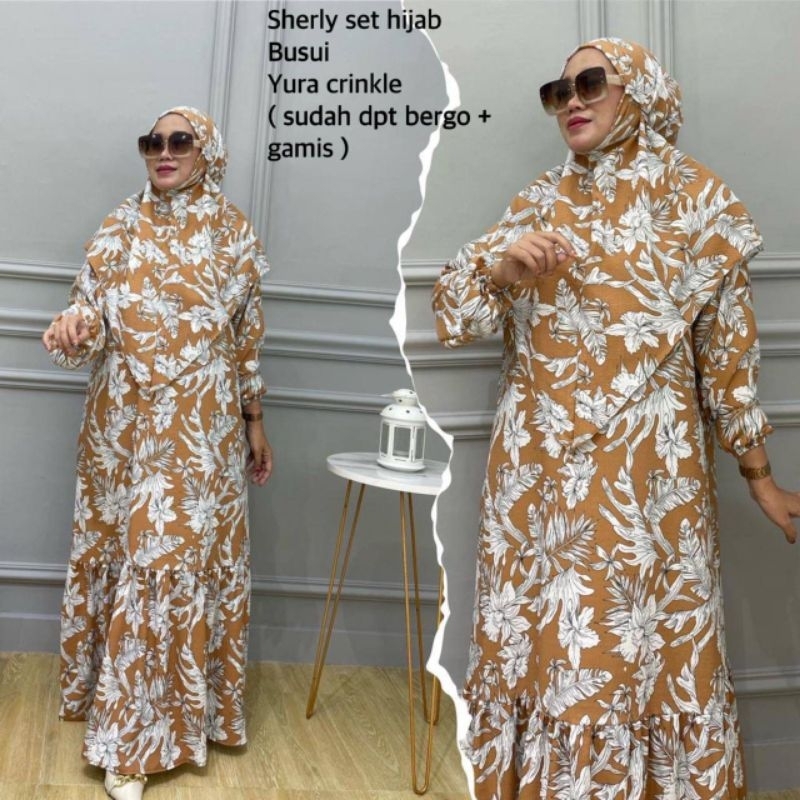 LONG MAXI BERGO BUNGA FLOWY SLETING DEPAN BUSUI JILBAB SORONG GAMIS BUNGA BASIC TANGAN KARET BALON R