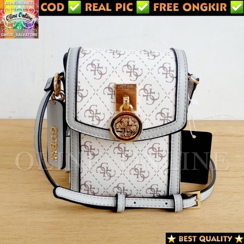 (WODB) tas jensen hp phone holder free box selempang ada tali panjang beige pink, white,brown logo batik ciayumajalengka cirebon indramayu majalangka readystock instan sindanglaut brebes ciledug gs tanjung gb tegal