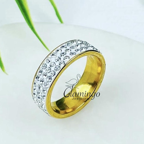 cincin wanita titanium stainless anti karat mata berlian zircon