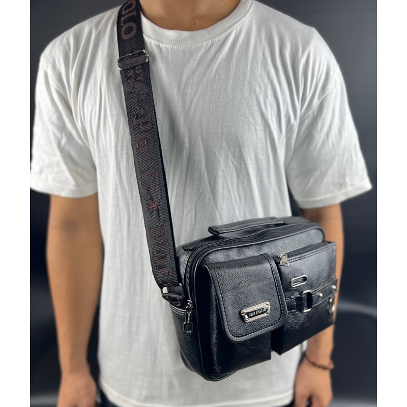 Tas Selempang Kulit Original Polo Amstar Bahan Kulit PU Leather Waterproof Tas Pria Tas Selempang