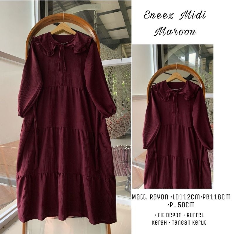 MIDI Dress Luna-Dress Susun Polos Wanita Terbaru-Jumbo