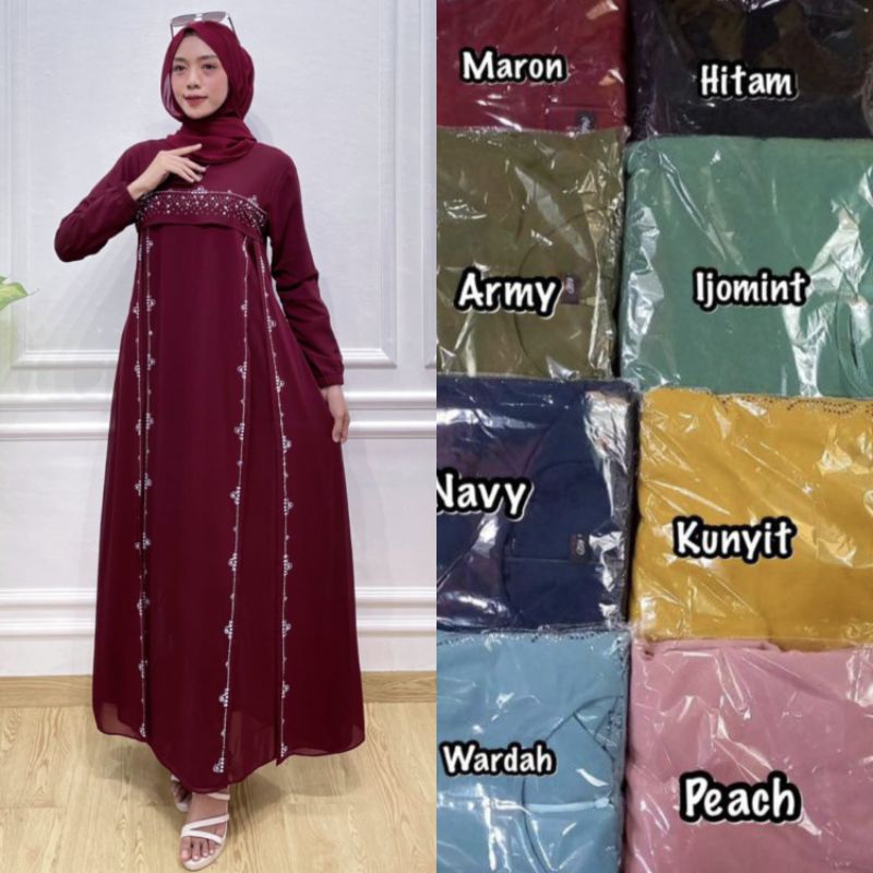 Dress Payet Sallindra Outer Belah Depan Premium Gamis Melayu Mewah Terlaris Kekinian Fashion Baju Ku