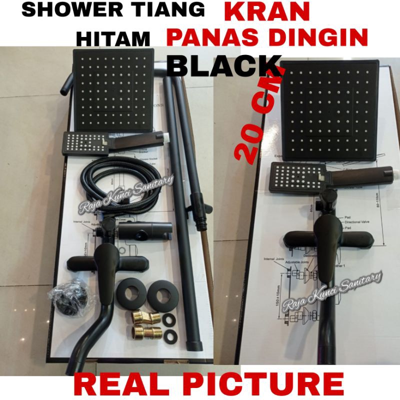 PROMO..!!! Shower Tiang Column Set PanaS Dingin Hitam Black DISKON!!!!!