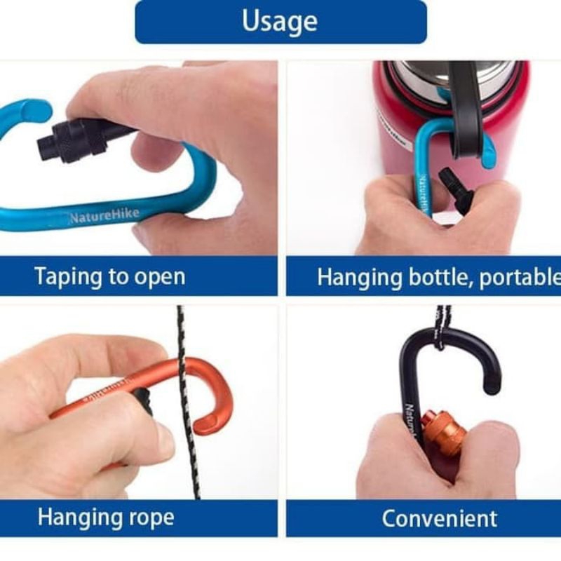 Carabiner Naturehike D-Shaped with lock 6cm type-D aluminium alloy aluminum