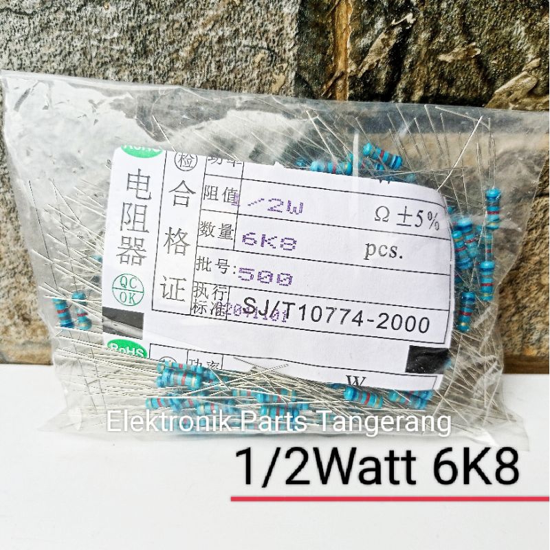 (10 Buah) RESISTOR 1/2WATT 6K8 RESISTOR 1/2W 6K8 RESISTOR 1/2 WATT 6K8 RESISTOR 1/2W 6,8K RESISTOR 1