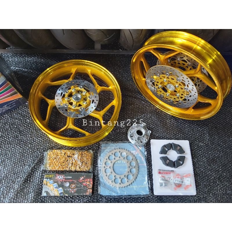 velg axio R15 v3 GOLD paket lengkap velg lebar R15 V3 R15 V4 MT 15 double disk depan