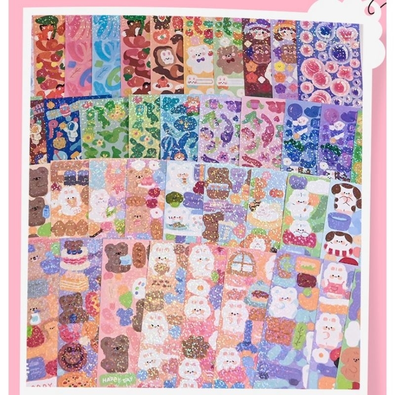FerenHongXia 50pcs/Set Stiker Glitter Desain Kartun Hewan Gaya Korea Untuk Dekorasi Album