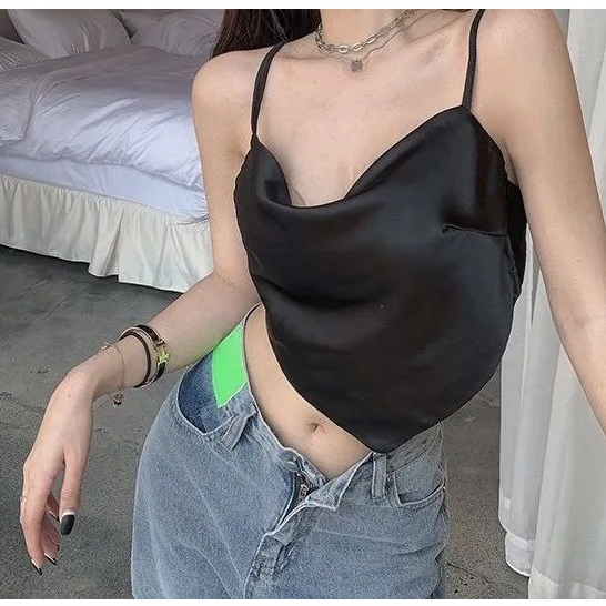 Korean Tank Top Satin Transparent Ring Bra On Strap Tank Top Satin Ring Bra Di Belakang 1556 (S-XL)