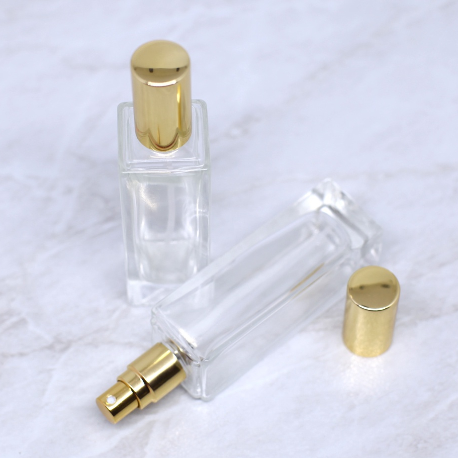Botol Spray Kaca Kotak 30ml Refill perfume Clear Square Glass Bottle Spray Cover 30 ml