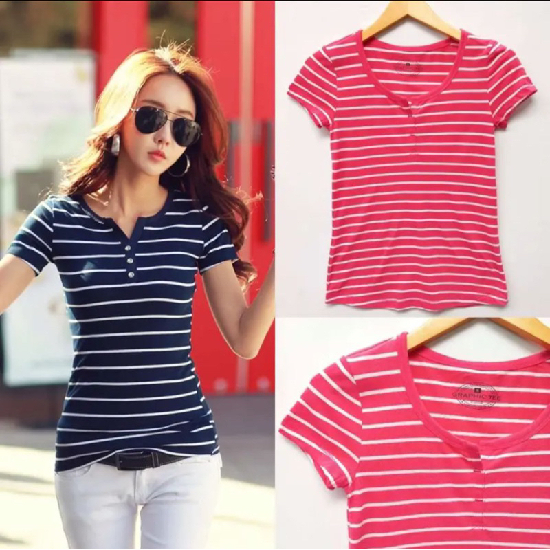 Spao Graphic Tee Women Stripe Pink