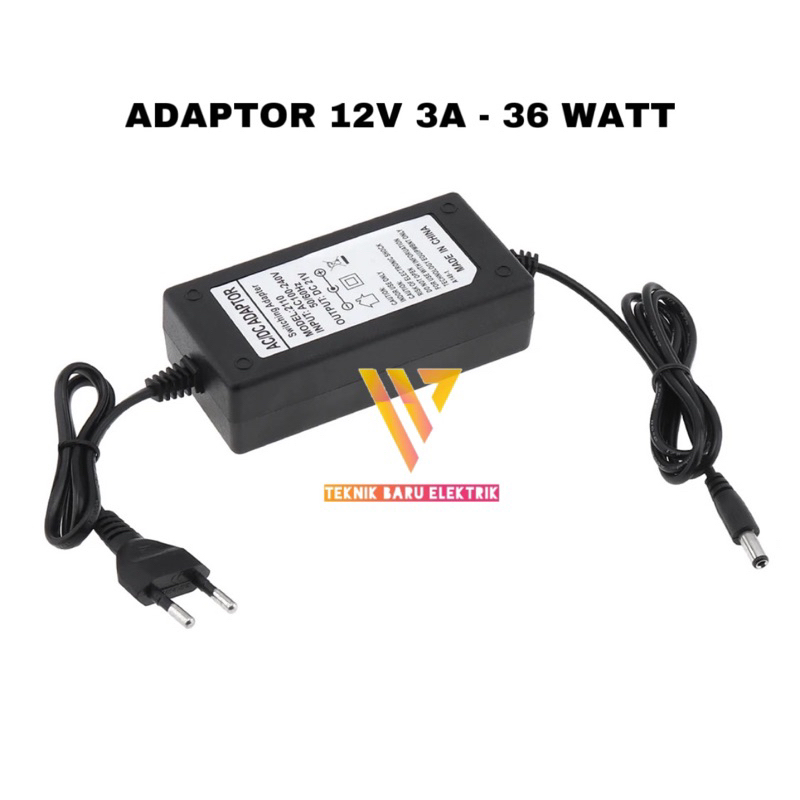 ADAPTOR AC DC 12V 3 AMPERE 5.5 MM 3A UNTUK LAMPU LED STRIP TV POMPA 12 VOLT