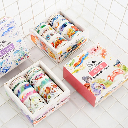 

Sticker/masking tape isi 10 roll beda ukuran tema Starry Sky Imagination Series Boxed Washi Tape