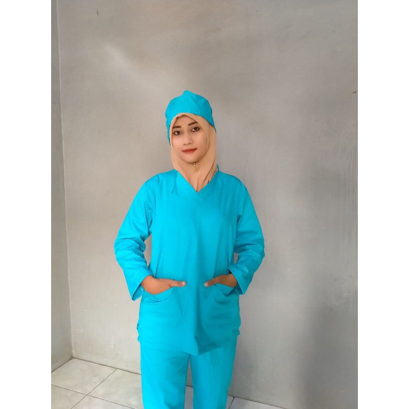 baju ok lengan panjang jumbo oka scrub lengan pendek seragam medis