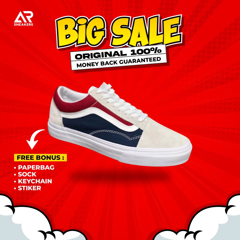 VANS OLD SKOOL RETRO BLOCK PEPSI SEPATU SNEAKERS PRIA WANITA CEWEK COWOK MURAH ORIGINAL 100%