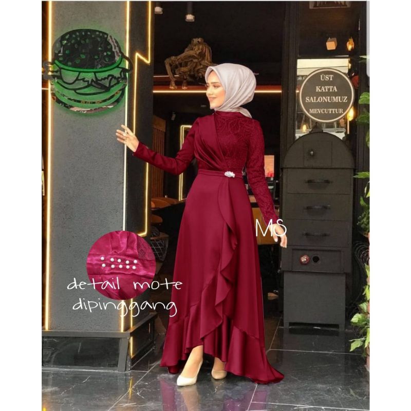 (NEW)  MISA Dress - Bisa COD Baju Gamis Dress Maxmara Velvet Brukat Brokat Mutiara Mote Remaja Wanit