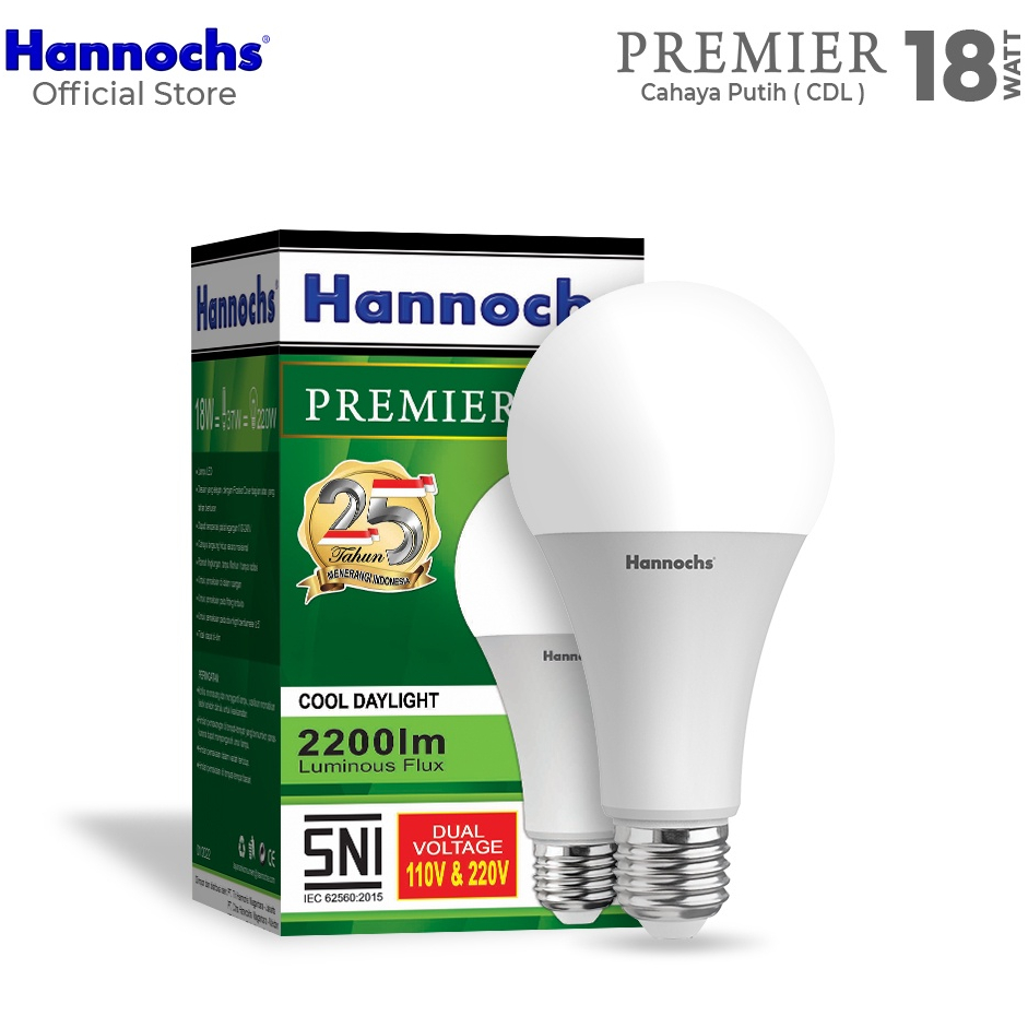 Hannochs Premier Bohlam Lampu LED 3-5-7-9-12-15-18 Watt Cool Daylight Putih