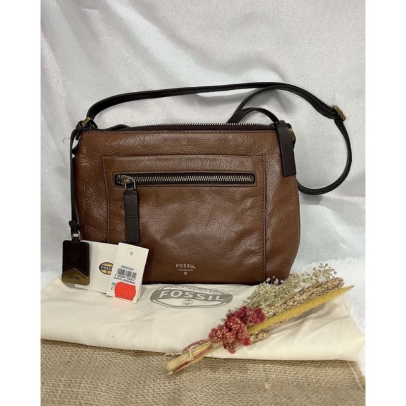 Preloved hangtag tas fossil vickery crossbody brown espresso second