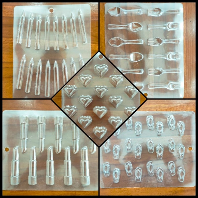 Cetakan Coklat Puding Mika Sandal Japit Lipstik Pensil Love sendok dan garpu