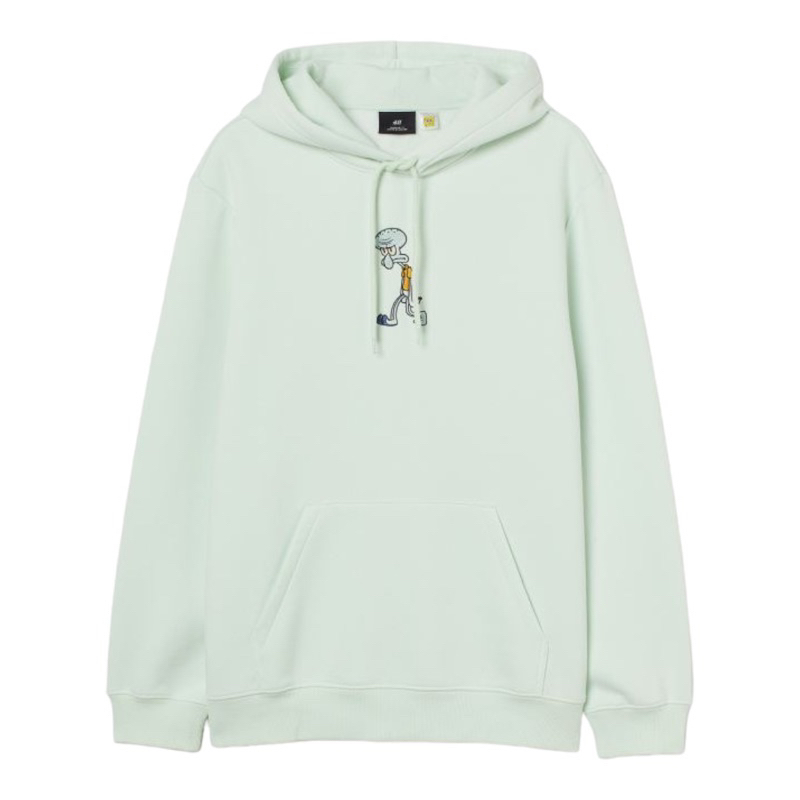 ( 8.8 ) Hoodie H&amp;M Unisex Squidward Bordir Green Mint, Flecee Katun Lembut Tebal, Free Papperbag