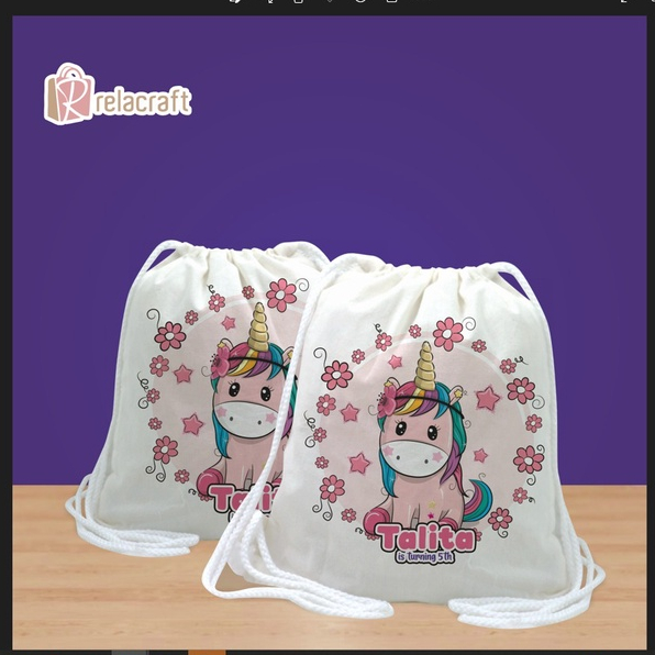 TAS GENDONG TALI GEMBOS/SOUVENIR ULANG TAHUN ANAK-ANAK/ TEMA UNICORN