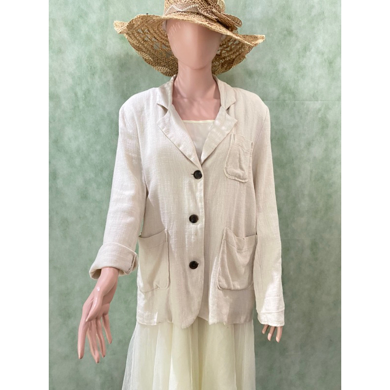 Preloved/Thrift Blazer Linen Cream London Lace Korean Style