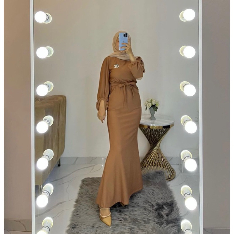 Tamstore Nadine Gamis Maxi Crinkle Long Dress Gaun Wanita Tali Pinggang