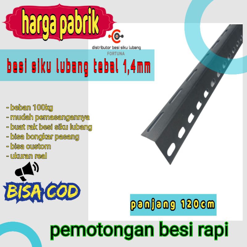 besi siku lubang tebal 1,4mm bahan rak serbaguna 120cm