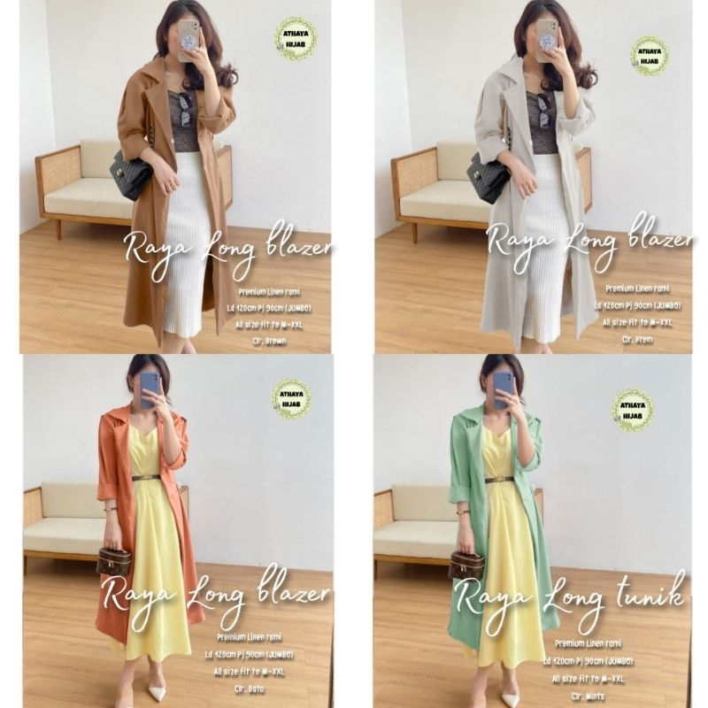 Long Blazer Tunik Premium Linen Rami LD 120 Raya Blazer Oversize Terbaru Model Korea By Athaya Hijab