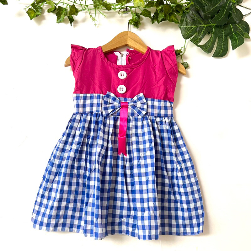 Dress anak cewek perempuan 1 2 tahun ( dress kotak ani pita)