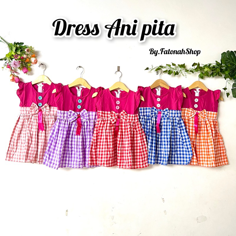 Dress anak cewek perempuan 1 2 tahun ( dress kotak ani pita)