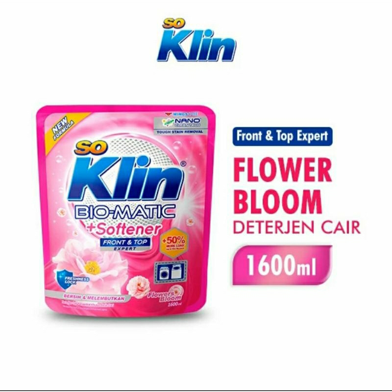 SoKlin Detergent Cair BioMatic+Soft Front Load Flower Bloom - 1600ml