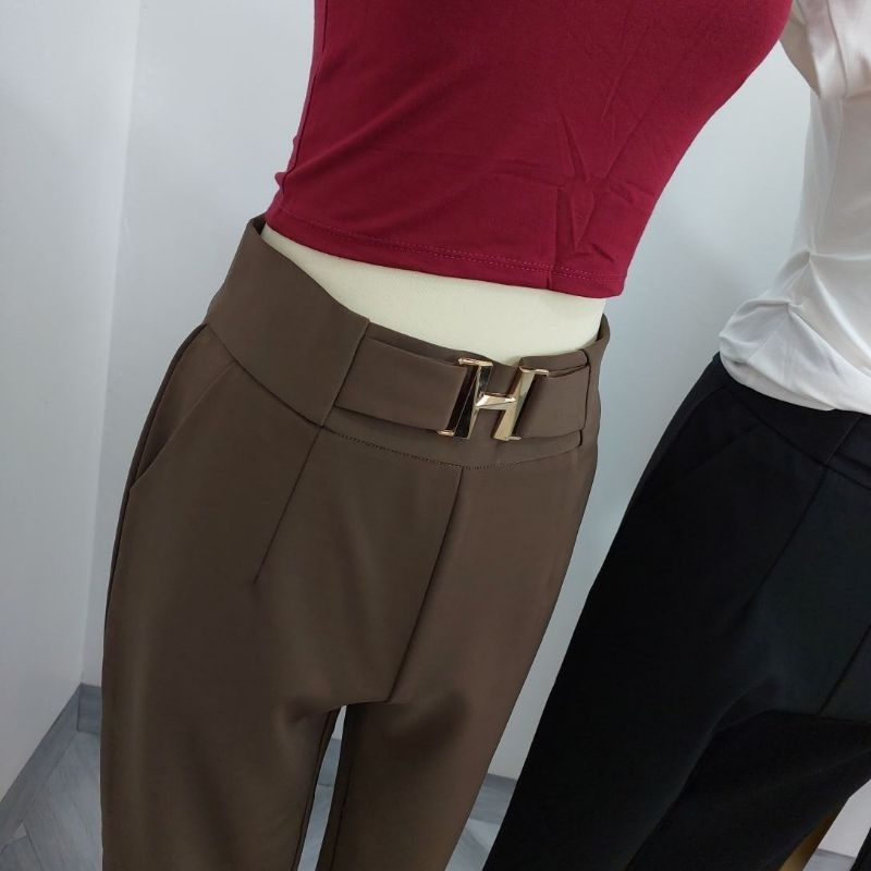 CELANA CHER PANJANG MOTIF BELT H PREMIUM HIGH WAIST IMPORT BANGKOK