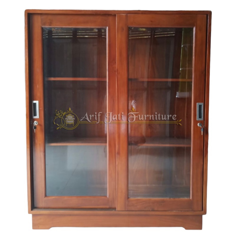 Lemari Hias Kaca Minimalis Pajangan Jati Jepara