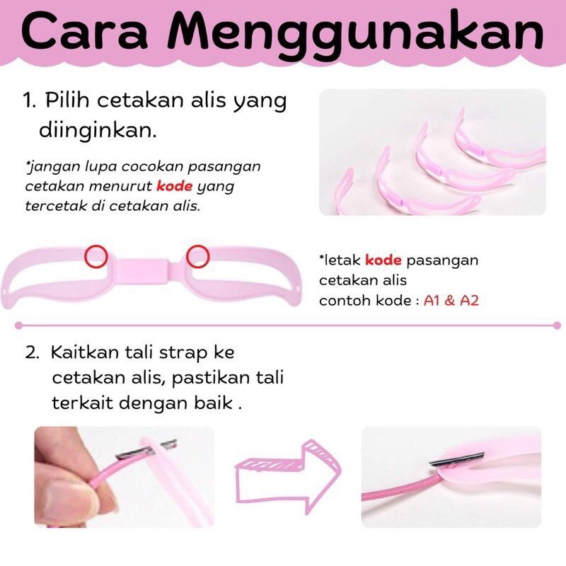 READY Cetakan Alis Tali Eyebrow Isi 4 Model Eyebrow Ruler Card Set 4 Pcs CETAKAN ALIS PINK Cetakan Alis Card Dengan Tali