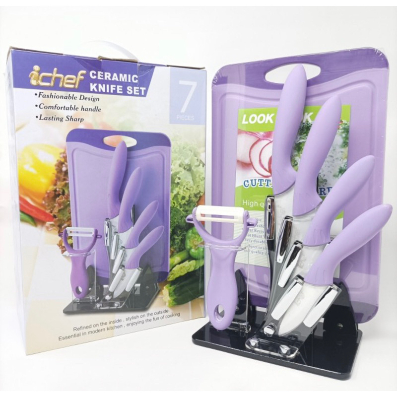 Ichef Pisau Keramik Set 7 in 1 / Ceramic Knife Set 7 Pcs - Ungu