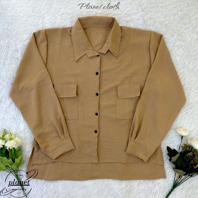 BLOUSE KEMEJA WANITA KEMEJA SAKU BASIC SHIRT POLOS CRINKLE KOREAN STYLE KEMEJA WANITA HITAM PUTIH KEMEJA MURAH