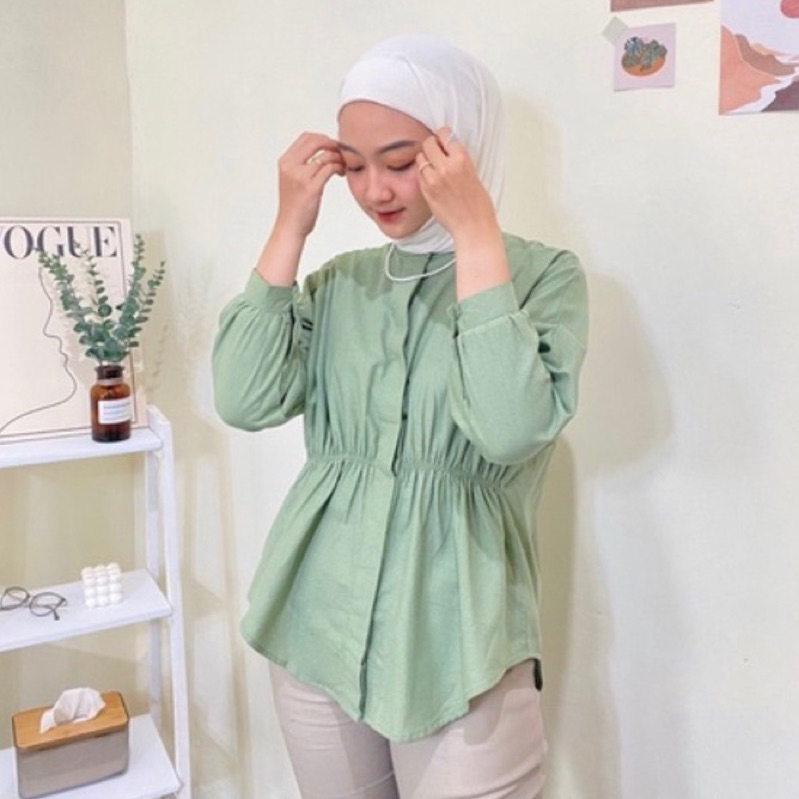 Tamstore Kemeja Wanita Linen Alya Shirt Kerut Atasan Batwing Lengan 3/4 Ootd Kekinian