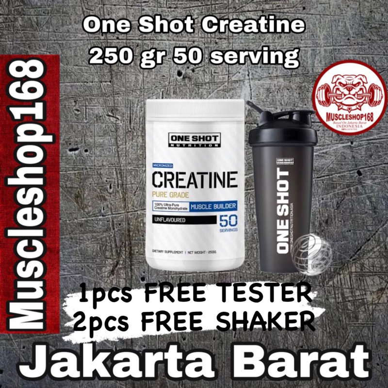 One Shot Creatine Monohydrate PURE GRADE  Creatine 100% 250 gr 50 serv Powder Unflavored