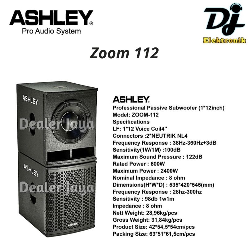 Speaker Subwoofer Ashley ZOOM 112 / ZOOM112 - 12 inch Pasif