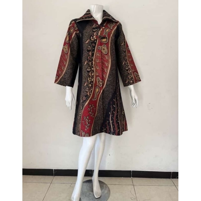 Tunik Batik Wanita Lapis Furing Katun Halus Premium....lereng merah hitam